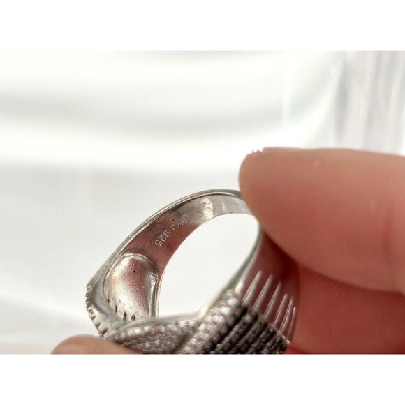 Black & Clear Round Cut Spinel Multi Gemstone Vintage Wavy Braided Ring - sz 9.5 - Picture 7 of 10